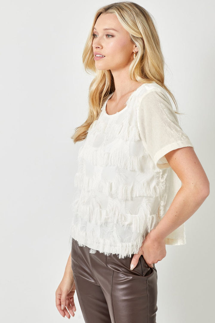 Mystree Front Fringe Contrasting Velvet Top