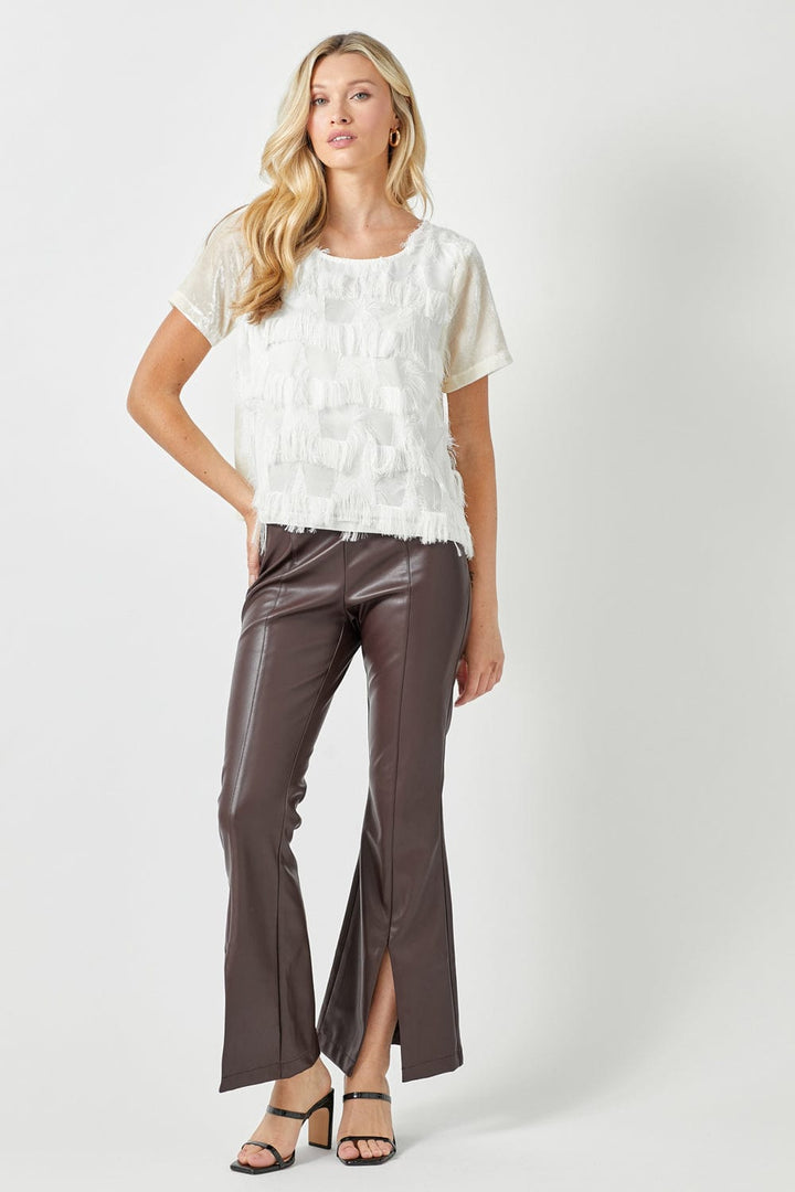 Mystree Front Fringe Contrasting Velvet Top