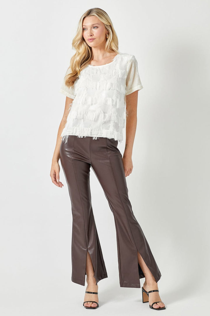 Mystree Front Fringe Contrasting Velvet Top