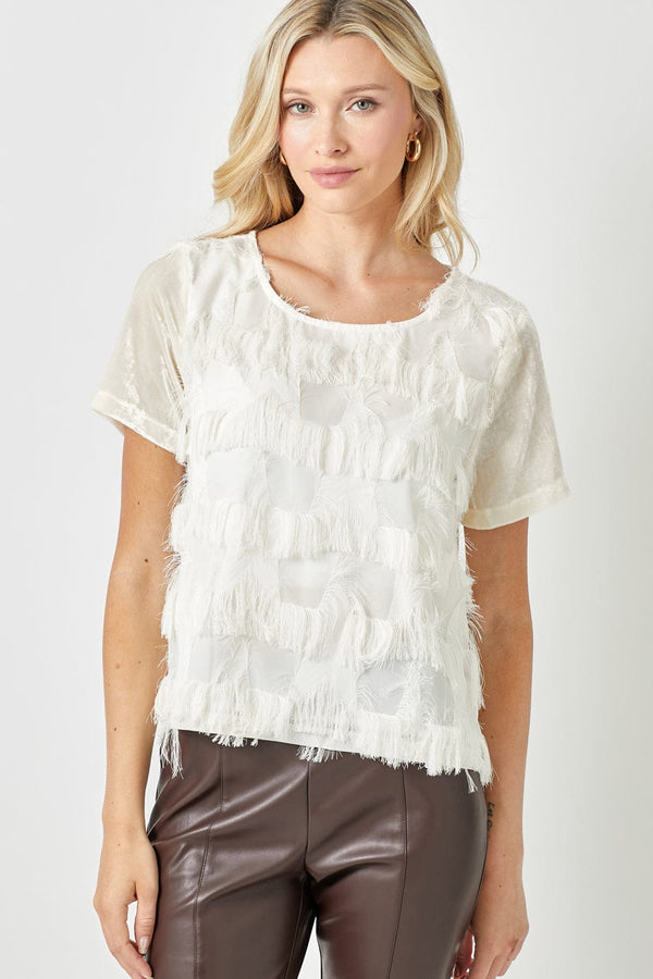 Mystree Front Fringe Contrasting Velvet Top