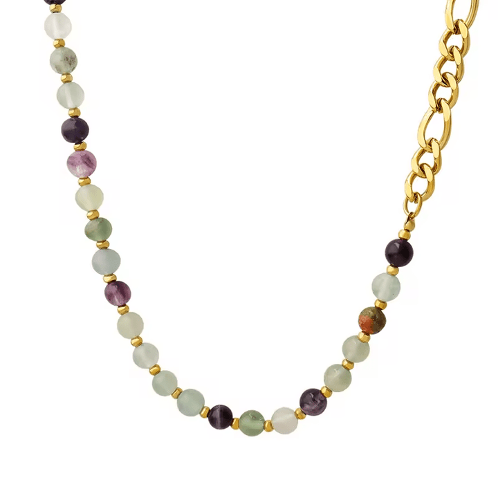 Natural Stone Bead & Gold Chain Necklace