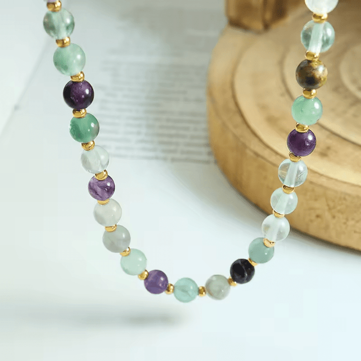 Natural Stone Bead & Gold Chain Necklace