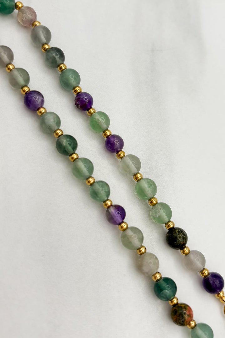 Natural Stone Bead & Gold Chain Necklace