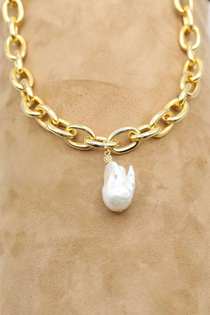 Necklace with Gold Chain and Large Baroque Pearl