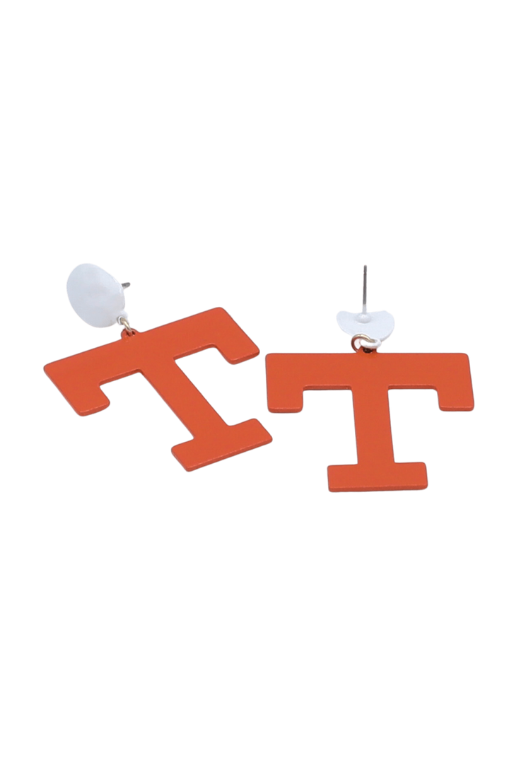 Orange and White "T" Earrings