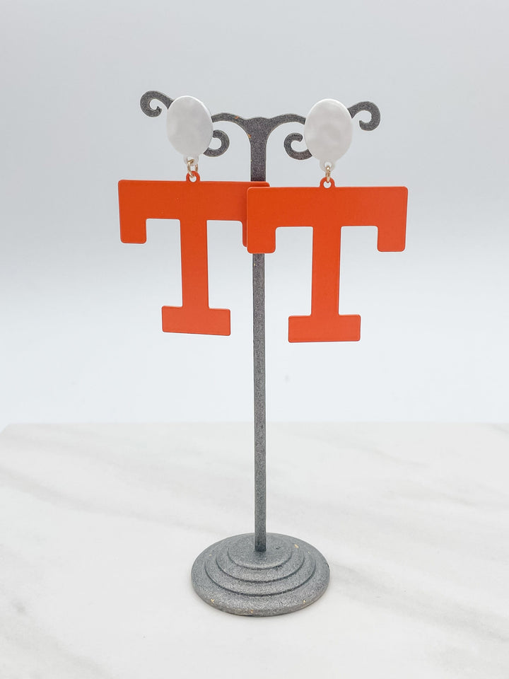 Orange and White "T" Earrings