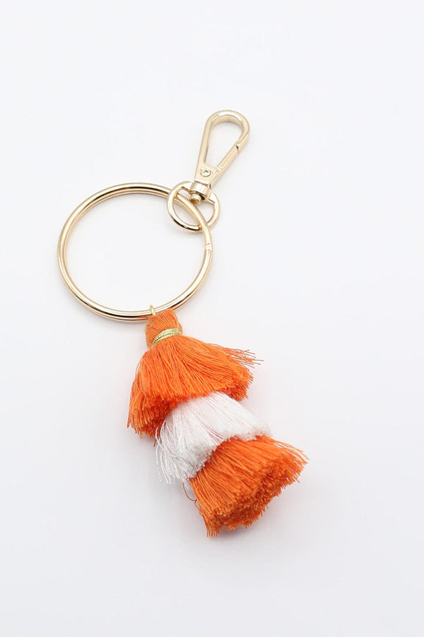 Orange and White Tassel Keychain on Large Ring with Hook