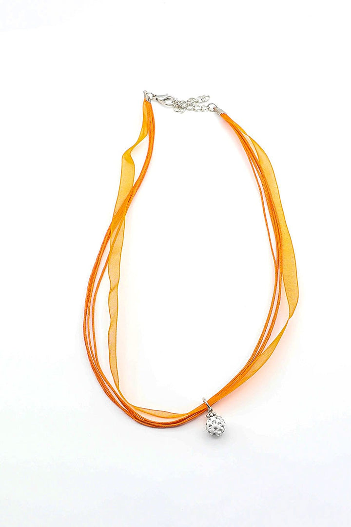 Orange Ribbon Necklace with Accent