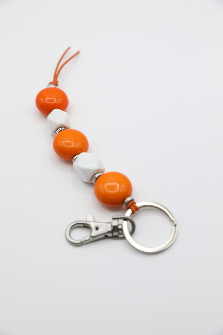 Orange & White Beaded VOLS Keychain