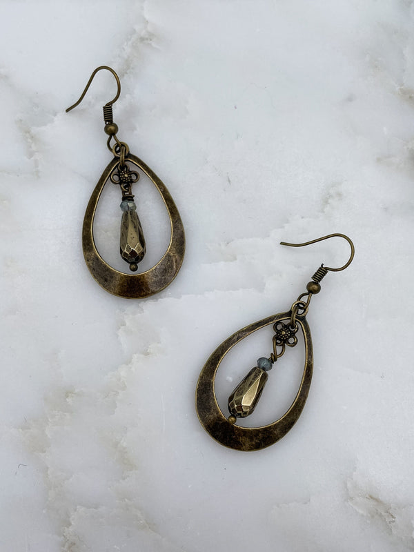 Oval Teardrop Beaded Dangle Earrings