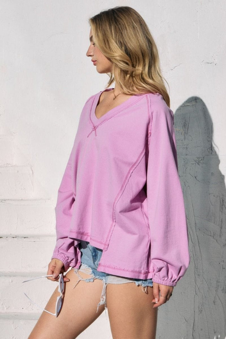 Oversized Solid Sweatshirt with Step Hemming