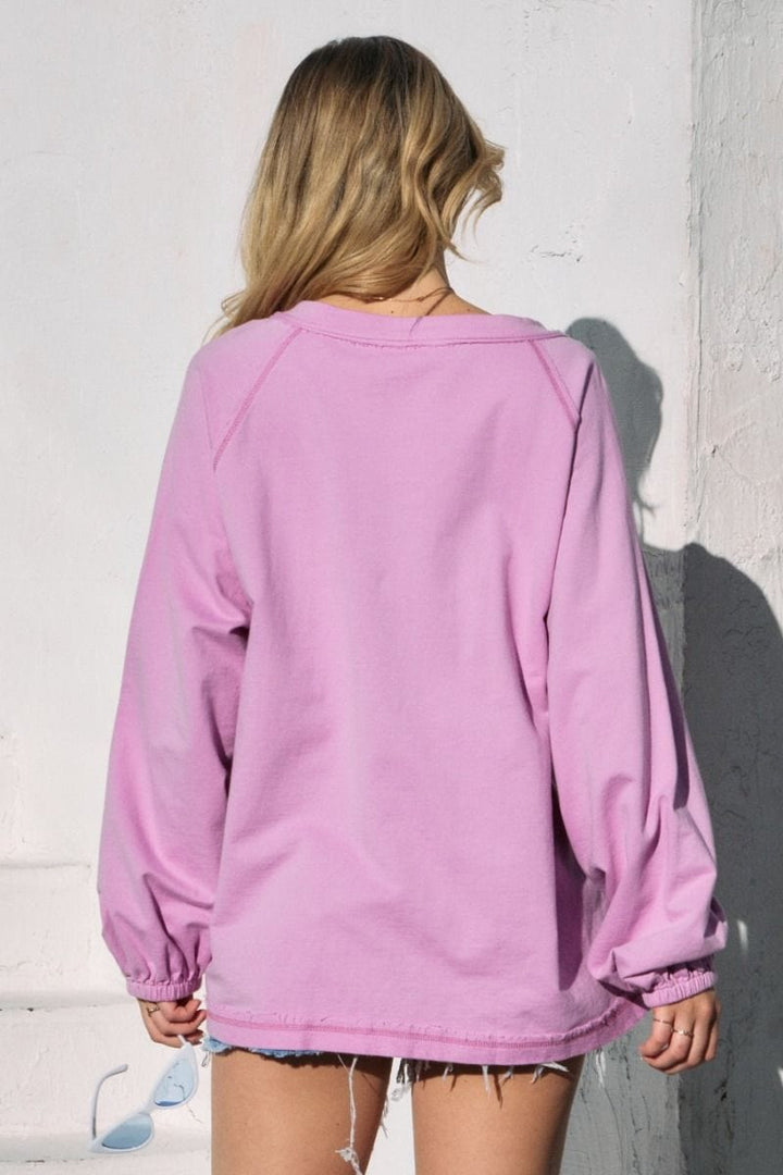 Oversized Solid Sweatshirt with Step Hemming