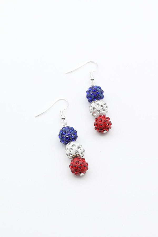 Patriotic Three Bead Red, White, & Blue Earrings