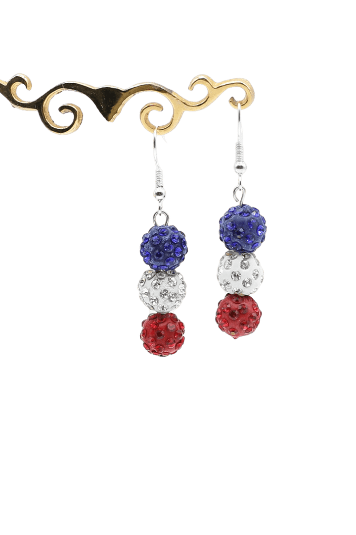 Patriotic Three Bead Red, White, & Blue Earrings