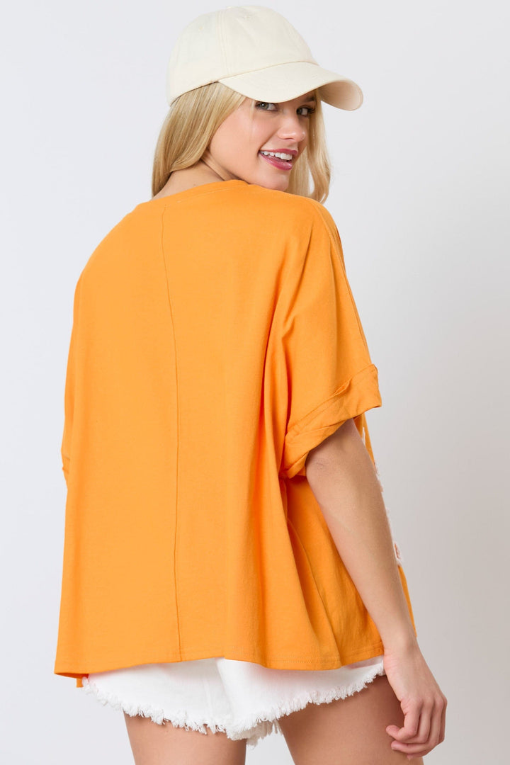 Peach Love Cotton Jersey Touchdown &amp; Football Thread Embroidered Oversized Top