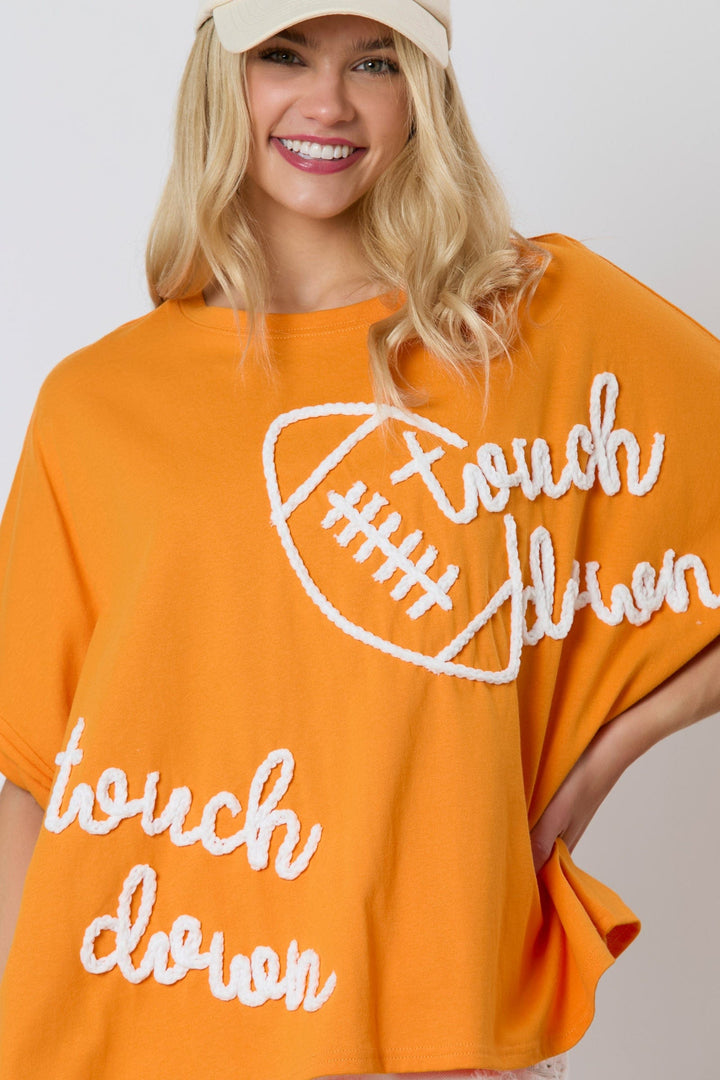 Peach Love Cotton Jersey Touchdown &amp; Football Thread Embroidered Oversized Top