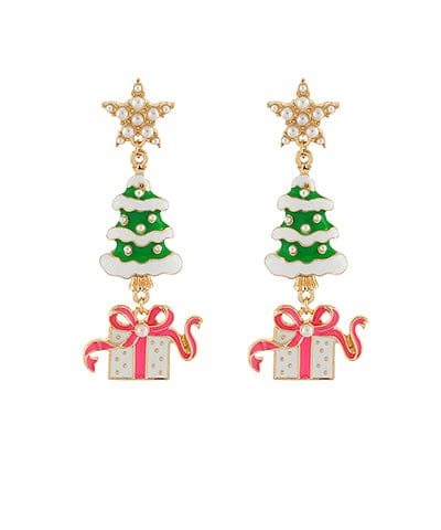 Pearl Covered Star, Tree, and Gift Christmas Drop Earrings