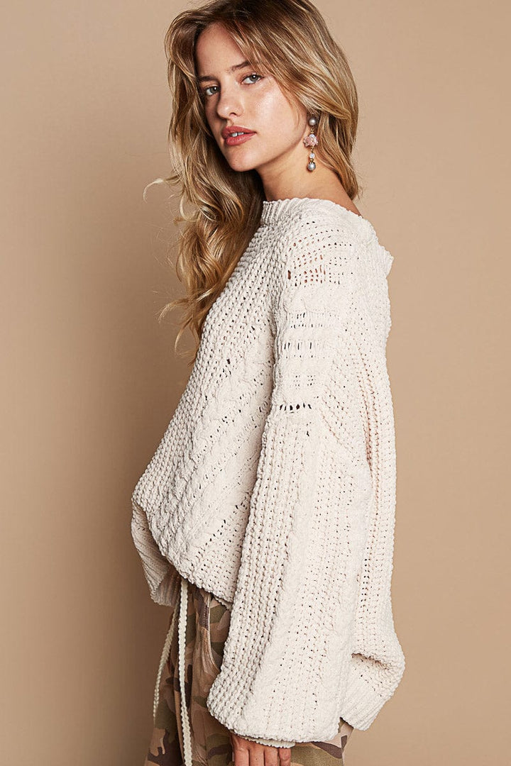 POL Clothing Aran Cable Knit Weaving Chenille Pullover Sweater