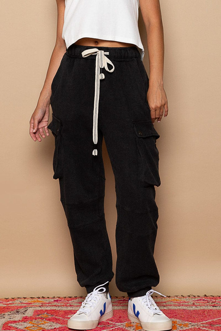 POL Drawstring Thermal Cargo Style Jogger Pants