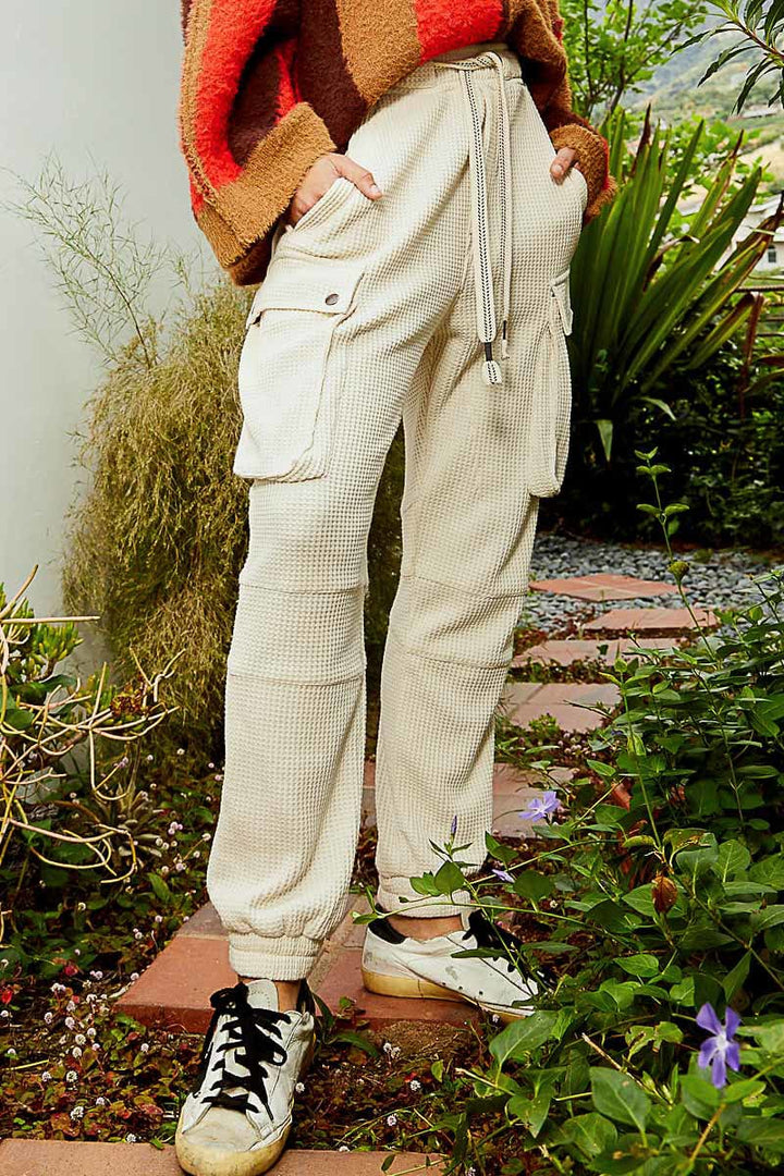 POL Drawstring Thermal Cargo Style Jogger Pants