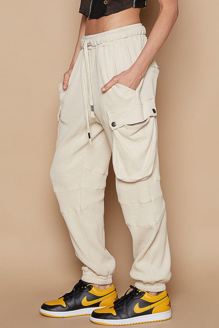 POL Drawstring Thermal Cargo Style Jogger Pants