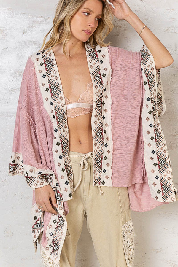 POL Oversized Embroidery Open Cardigan