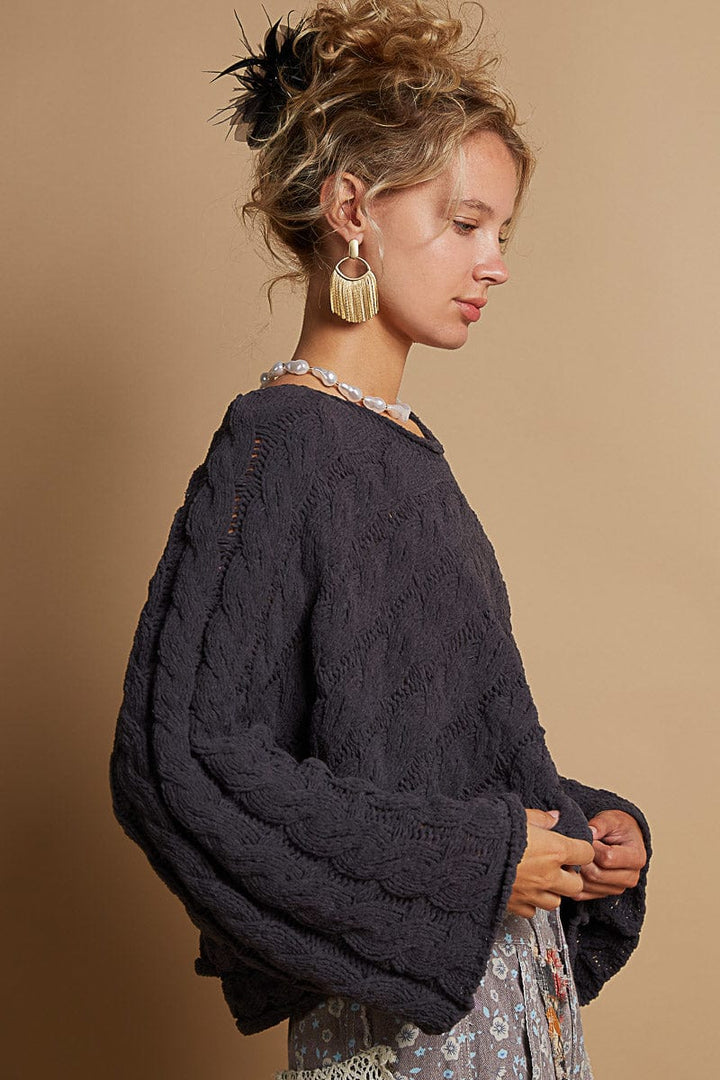 POL Twisted Cable Chenille Semi-Cropped Knit Sweater