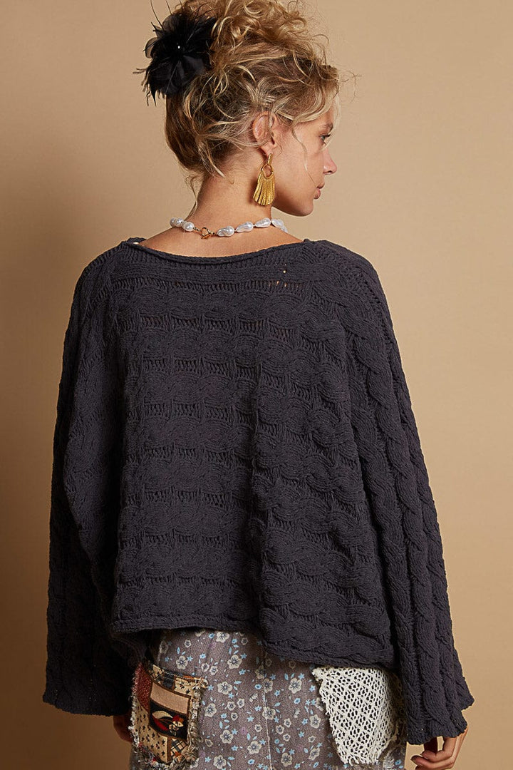 POL Twisted Cable Chenille Semi-Cropped Knit Sweater