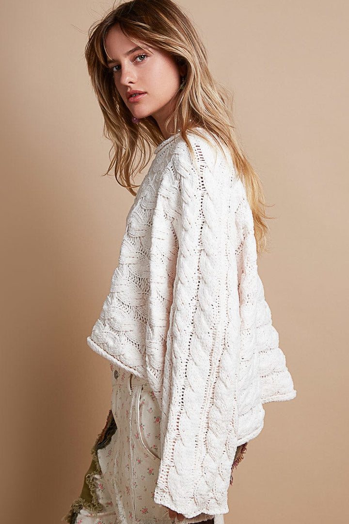 POL Twisted Cable Chenille Semi-Cropped Knit Sweater