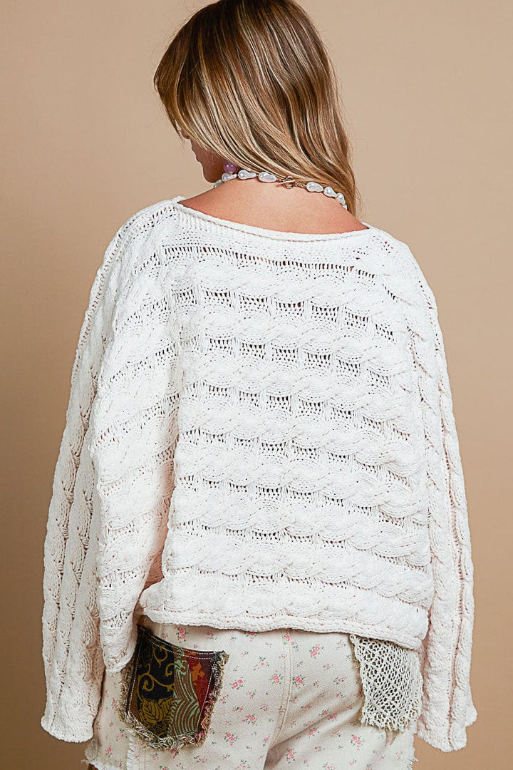 POL Twisted Cable Chenille Semi-Cropped Knit Sweater