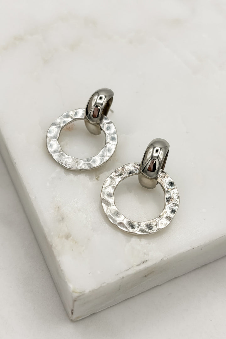 Rippled Silver Circle Post Back Earrings