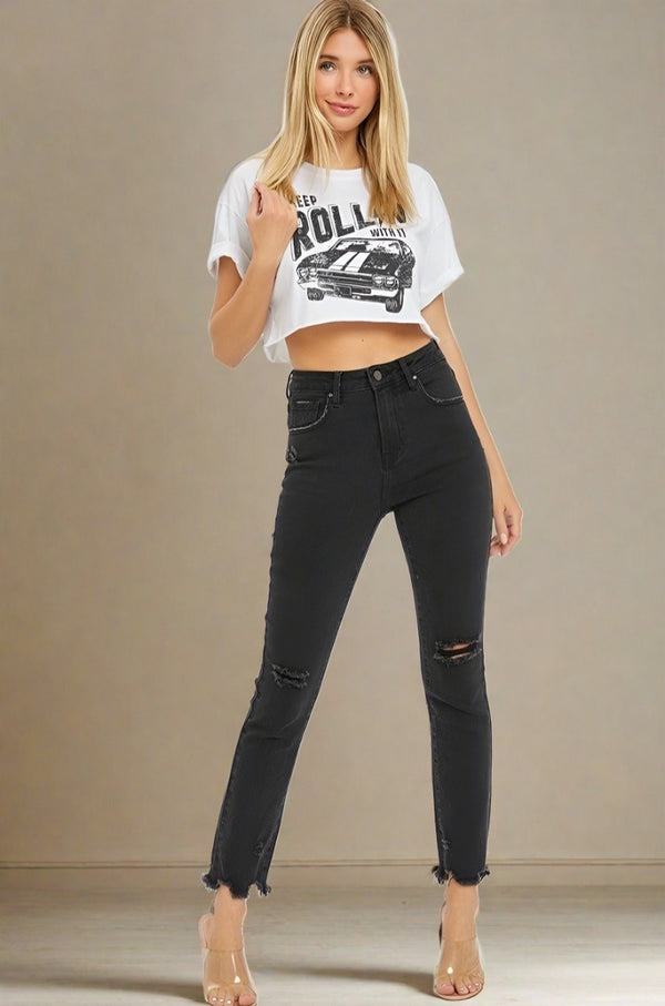 Risen High Rise Slim Straight Leg Jeans