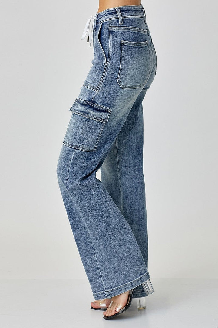 Risen Jeans High Rise Cargo Style Wide Leg Straight Jeans