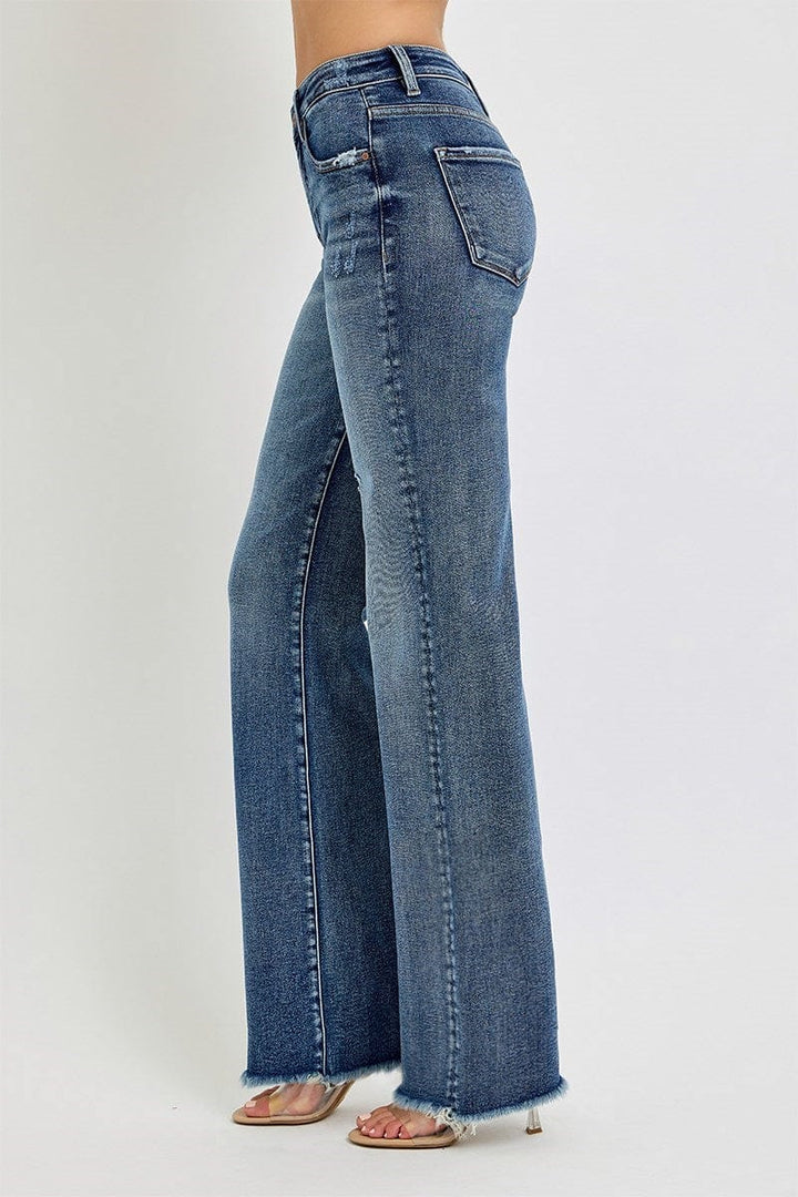 Risen Tummy Control High Rise Long Straight Leg Jeans