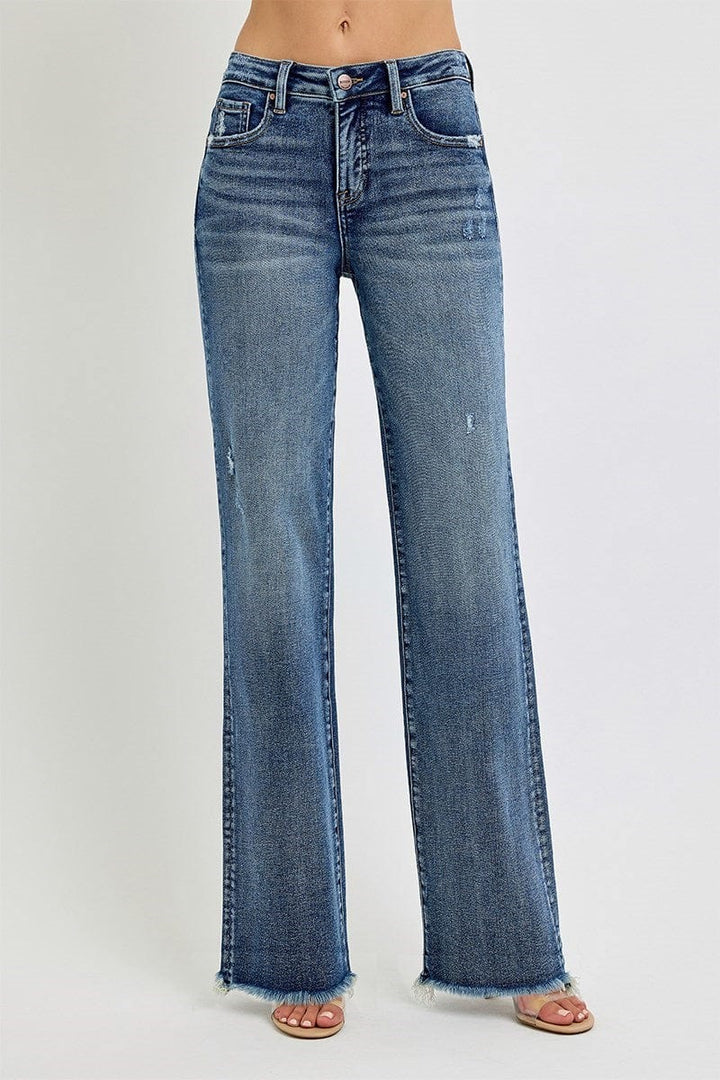 Risen Tummy Control High Rise Long Straight Leg Jeans