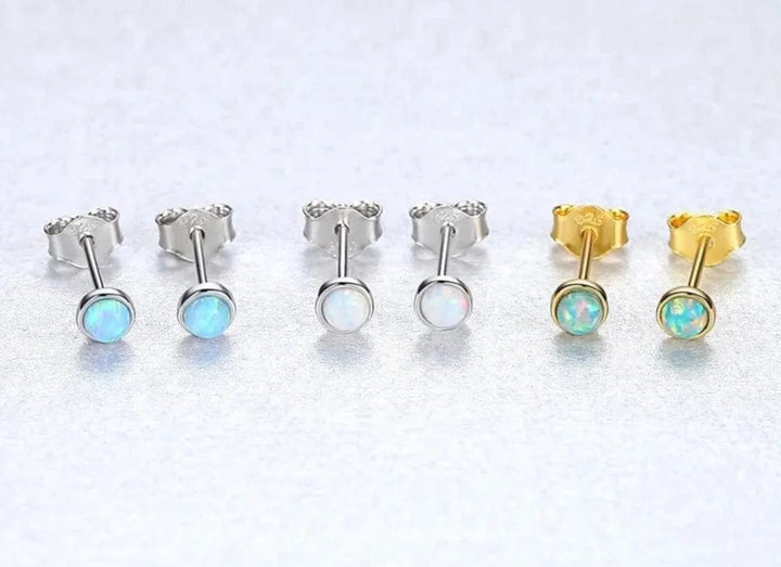 Round Opal Stud Earrings 4mm 925 Sterling Silver 14K Gold Plated