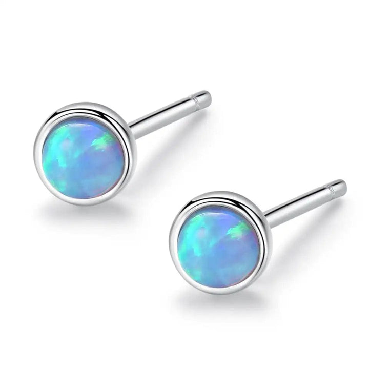 Round Opal Stud Earrings 4mm 925 Sterling Silver 14K Gold Plated