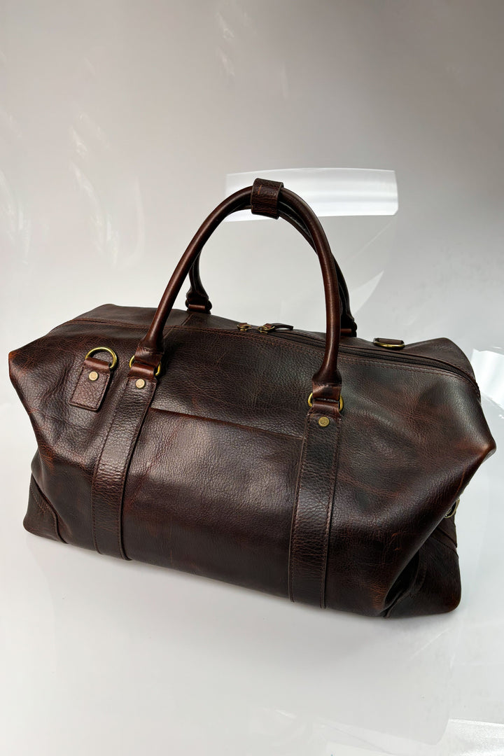 Safi 1952 Genuine Cow Leather Duffle Bag with Detachable Strap and Expandable Sides