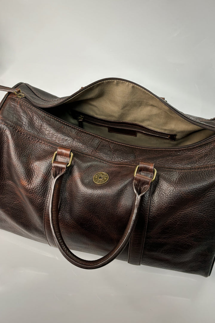 Safi 1952 Genuine Cow Leather Duffle Bag with Detachable Strap and Outer Pockets