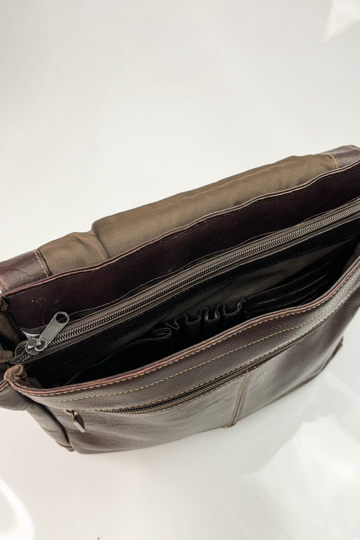 Safi Genuine Leather Crossbody Flap Bag with Card and Pen Slots