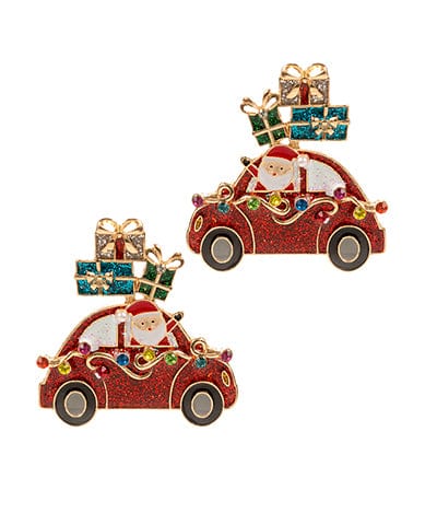 Santa Claus's Glittery Christmas Car Dangle Earrings