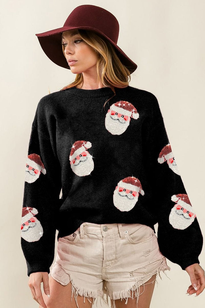 Sequin Santa Patch Christmas Sweater Pullover