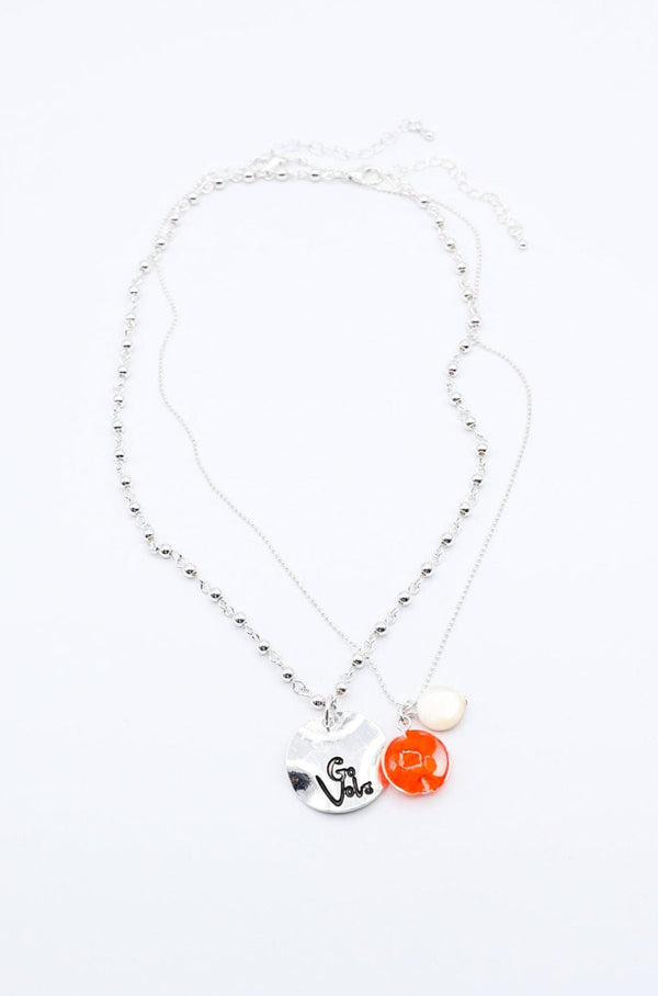 Silver Duo Necklace with Go Vols Pendant and Orange Glass