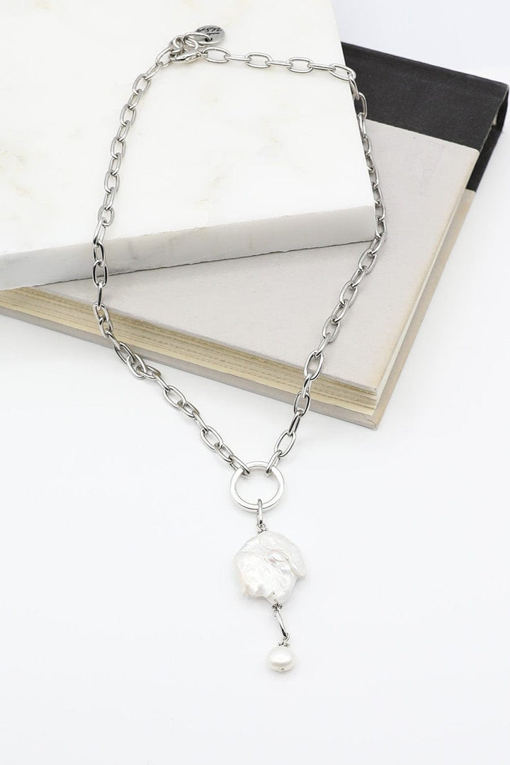 Silver Necklace with Large Coin Freshwater Pearl