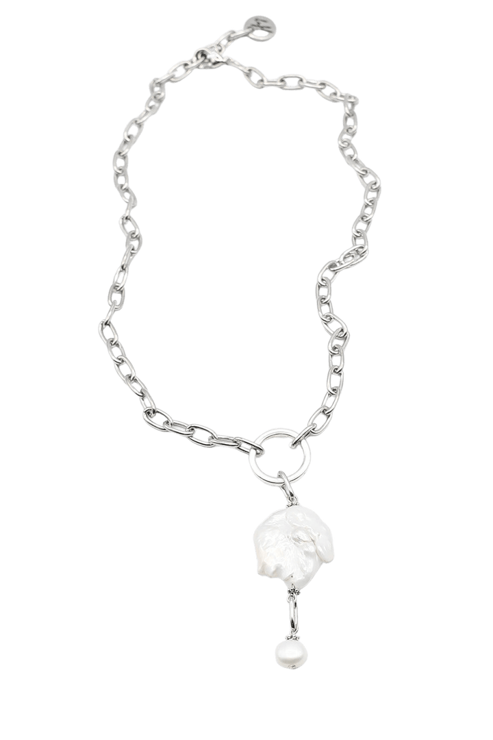 Silver Necklace with Large Coin Freshwater Pearl