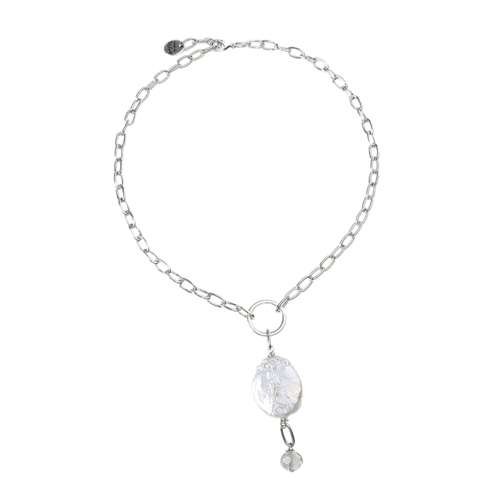 Silver Necklace with Large Coin Freshwater Pearl