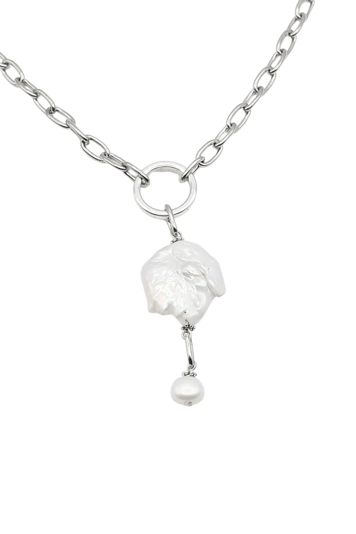 Silver Necklace with Large Coin Freshwater Pearl