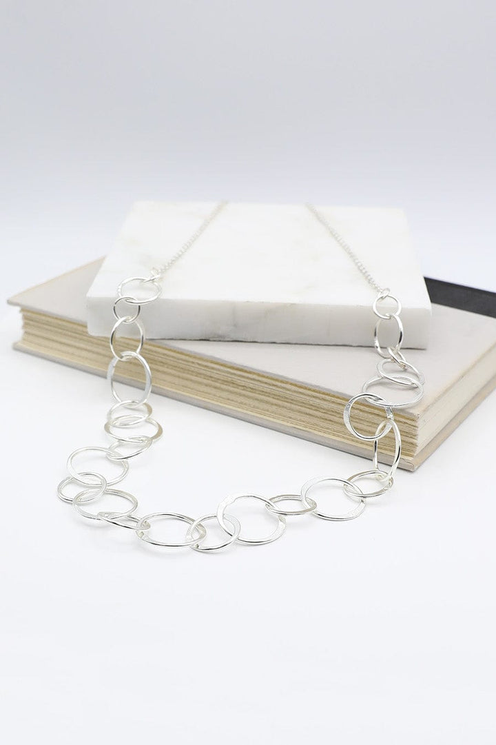 Silver Surge Long Necklace with Circle Connectors