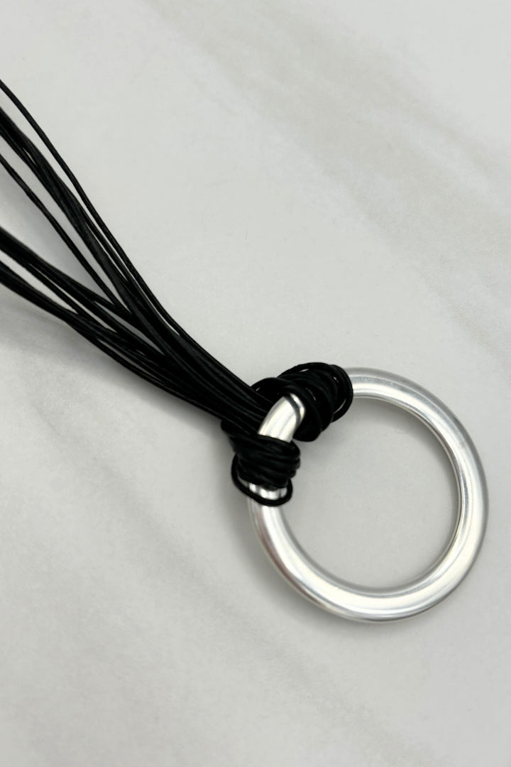 Simple Circle Pendant Multi Strand Leather Short Necklace