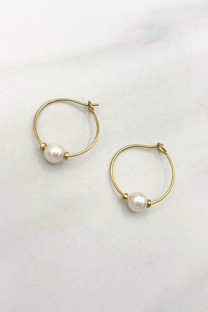 Simple Dainty Single Pearl Bead Hoops